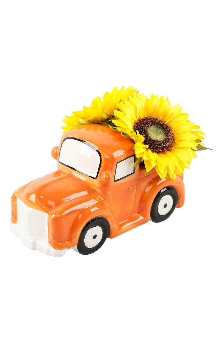 FLORA BUNDA 10.25" Sunflower Truck Ceramic Statue, Main, color, Orange Yellow