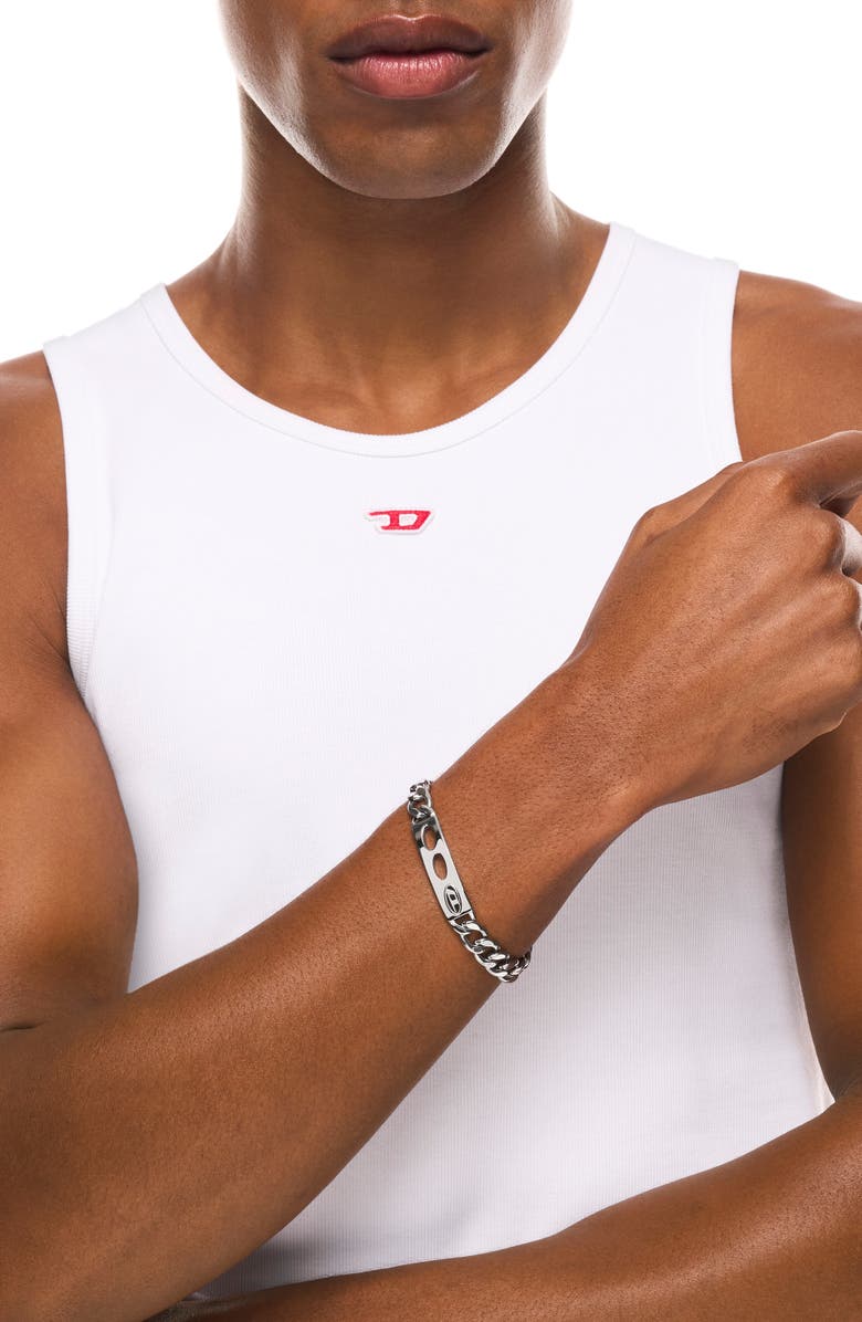 DIESEL<sup>®</sup> Oval D ID Chain Bracelet, Alternate, color, Silver