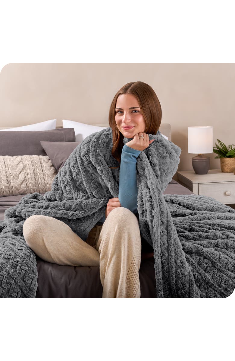 Bare Home Cable Faux Shearling Blanket, Alternate, color, Grey