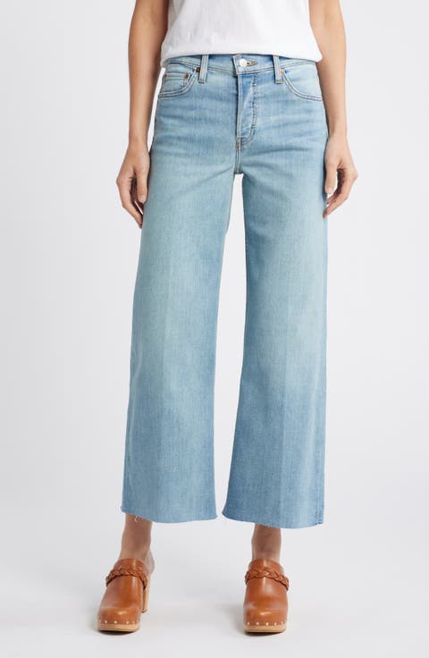 High Waist Raw Hem Wide Leg Crop Jeans (Marea)