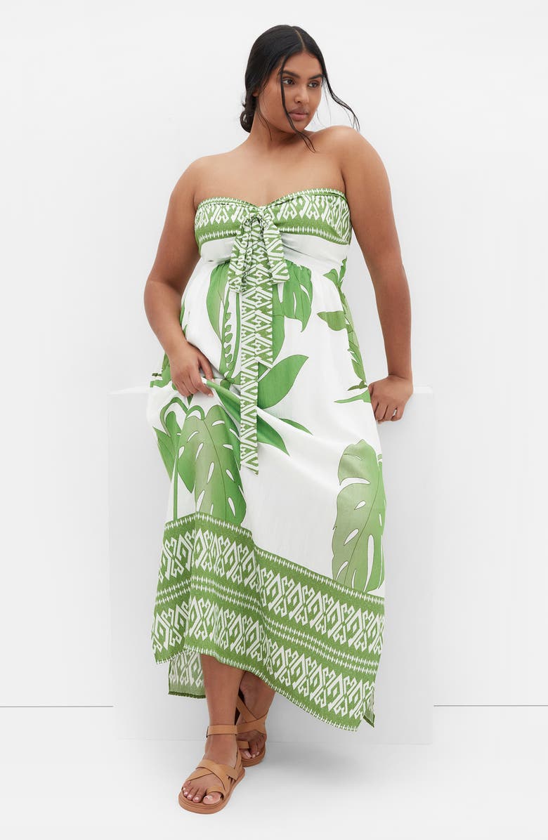 City Chic Peta Border Print Strapless Maxi Dress, Alternate, color, Opulent Oasis
