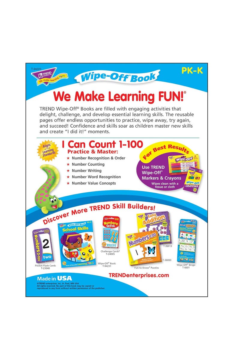 TREND Enterprises Counting to 100 Reusable Book & Crayons, Alternate, color, Multicolored