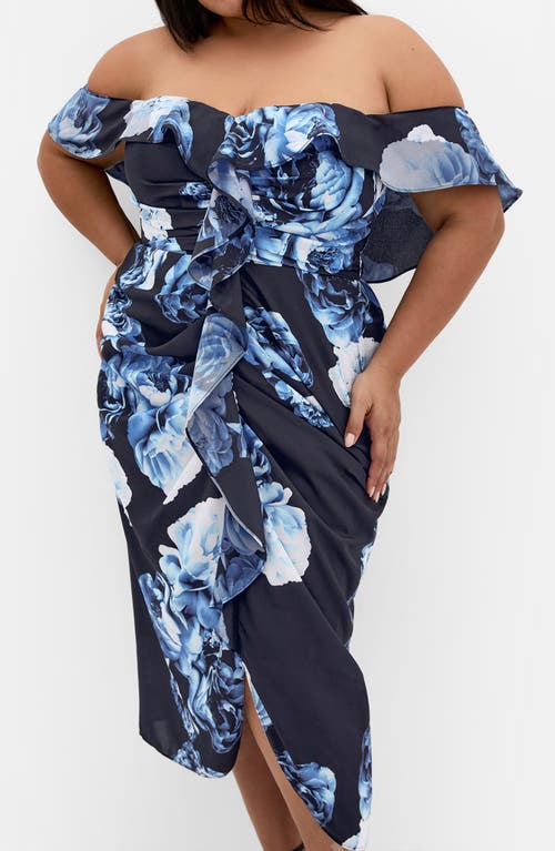 City Chic Gina Print Off The Shoulder Midi Dress