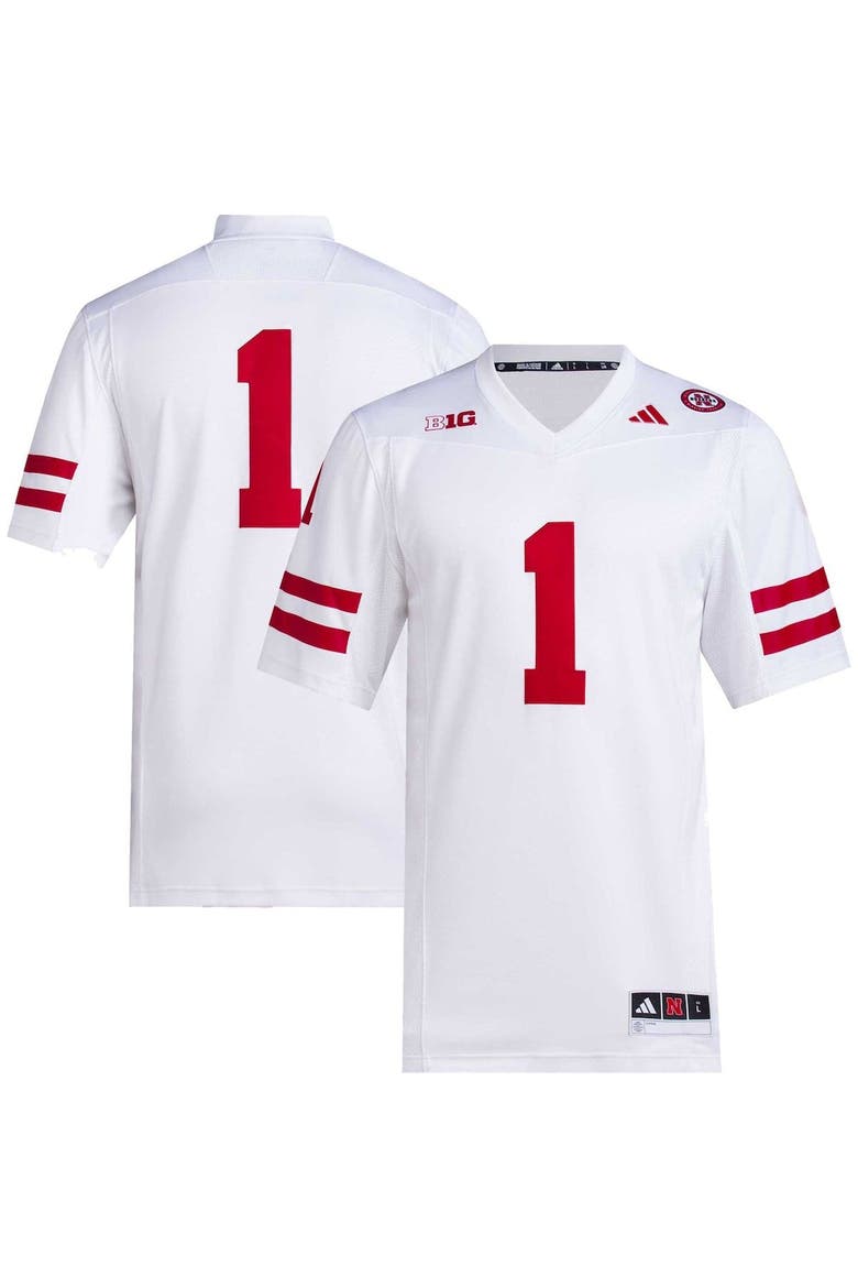 Men's adidas #1 White Nebraska Huskers Premier Football Jersey, Alternate, color, White