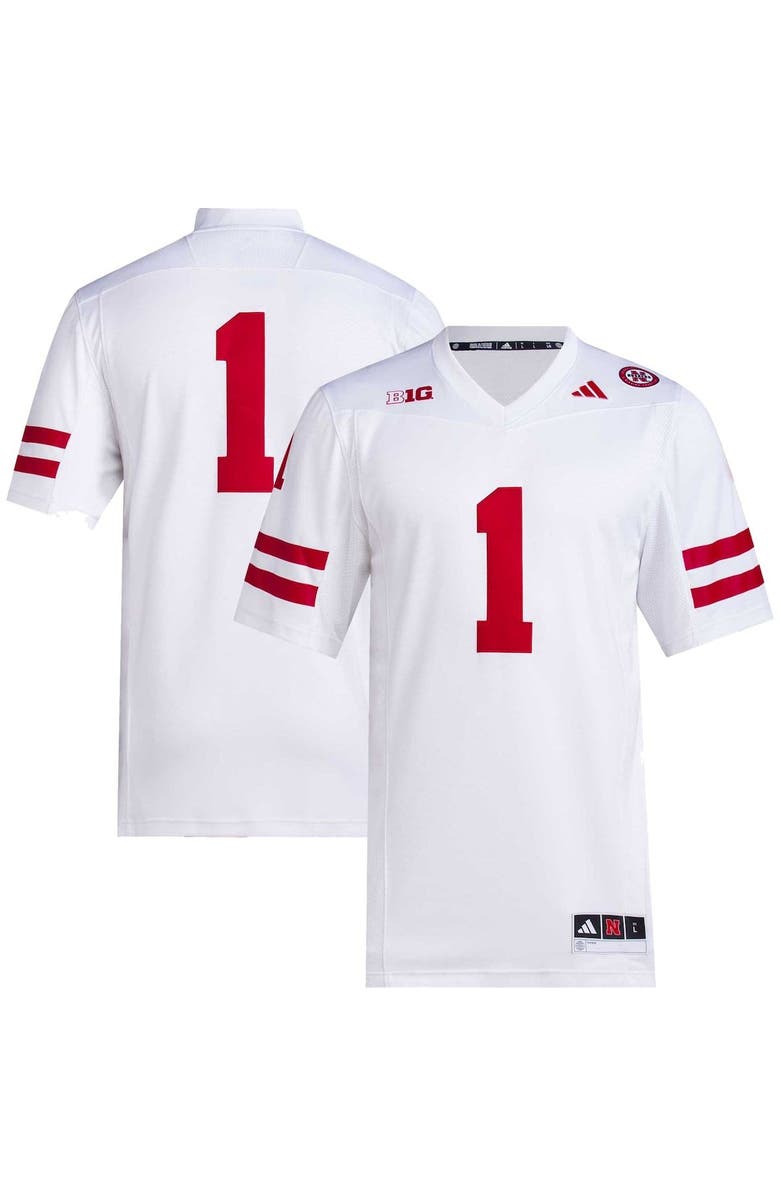 adidas Men's adidas #1 White Nebraska Huskers Premier Football Jersey, Alternate, color, White