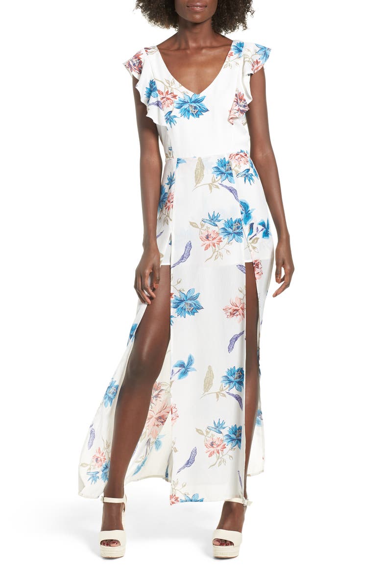 Floral Maxi Dress, Main, color, WHITE