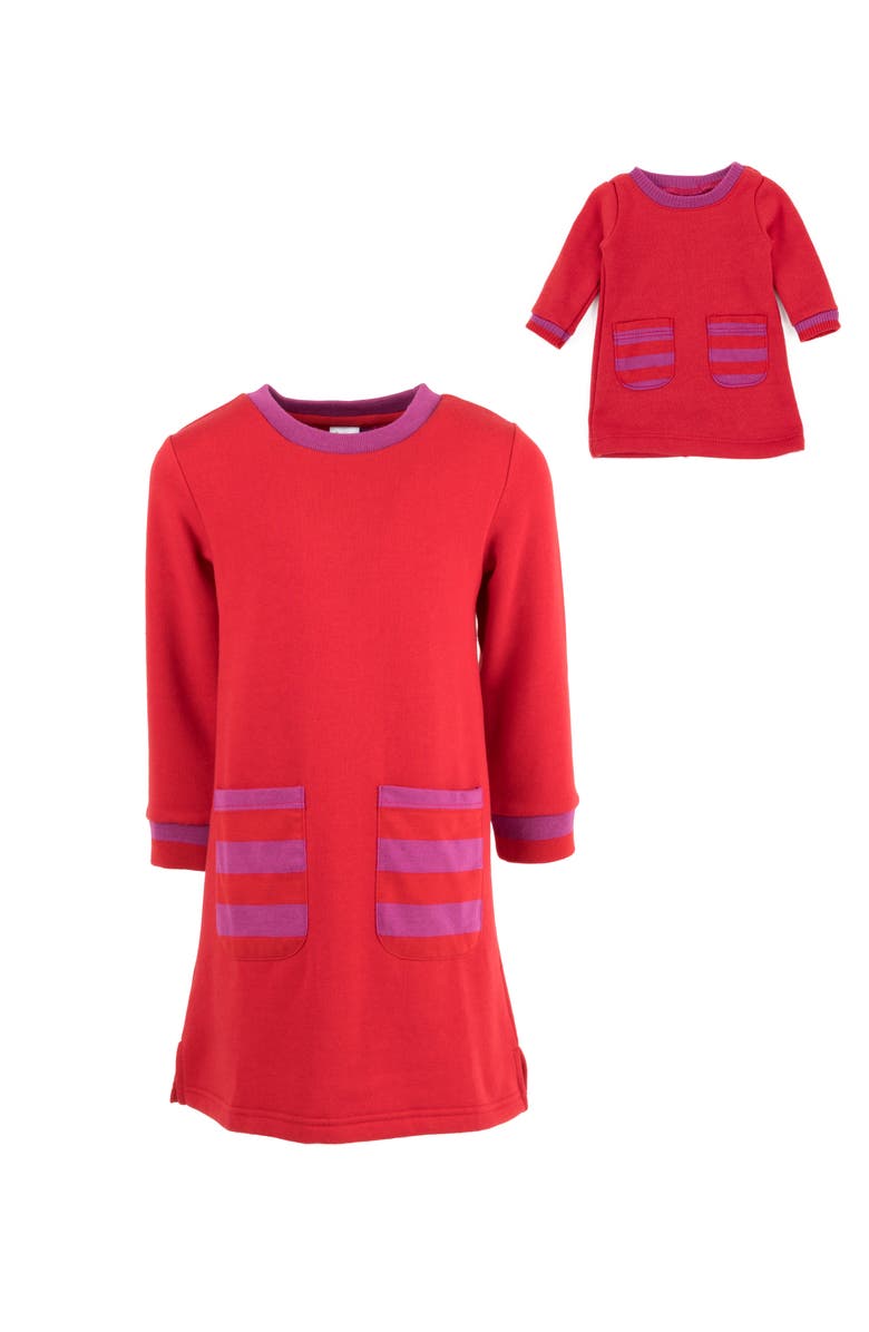 Leveret Girls Sweatshirt Dress with Matching Doll Dress, Alternate, color, Red