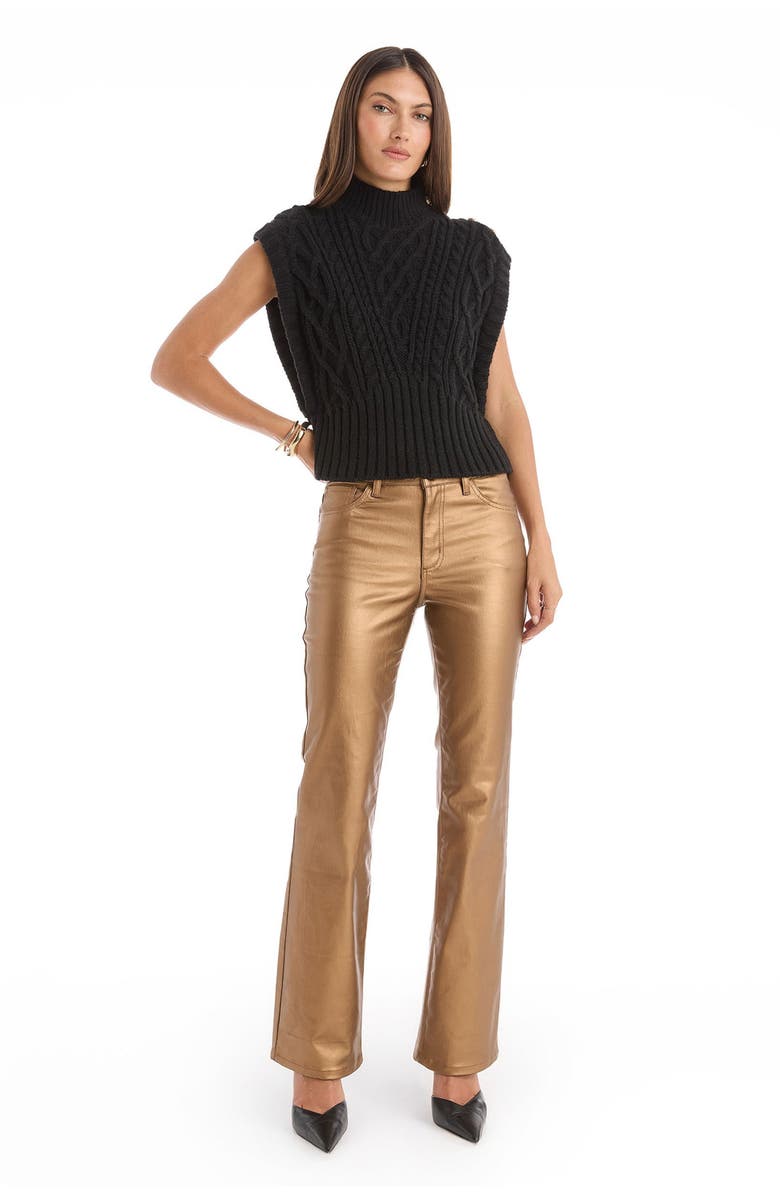 The Noli Shop Raina Cable Knit Button Sweater, Alternate, color, Black