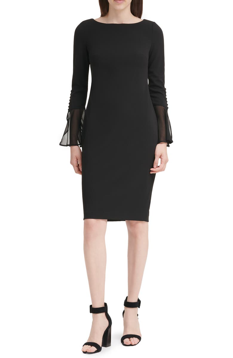 Calvin Klein Chiffon Bell Sleeve Sheath Dress, Main, color,