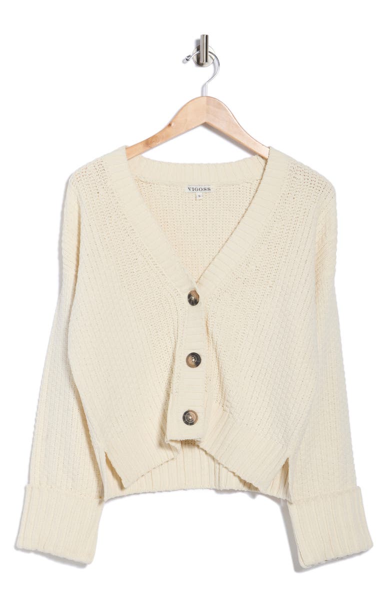 Vigoss Roll Cuff Stitch Cardigan, Alternate, color, Creme