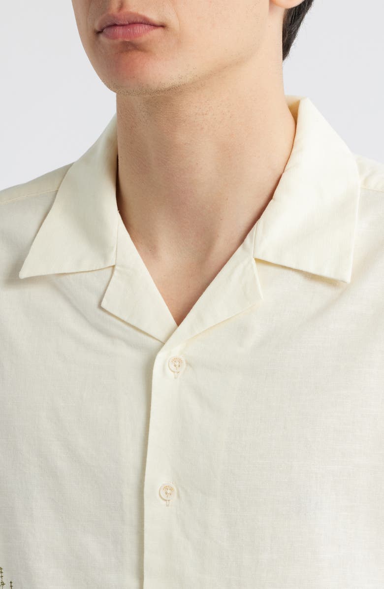 Percival Floral Embroidered Short Sleeve Cotton & Linen Button-Up Shirt, Alternate, color, Off White