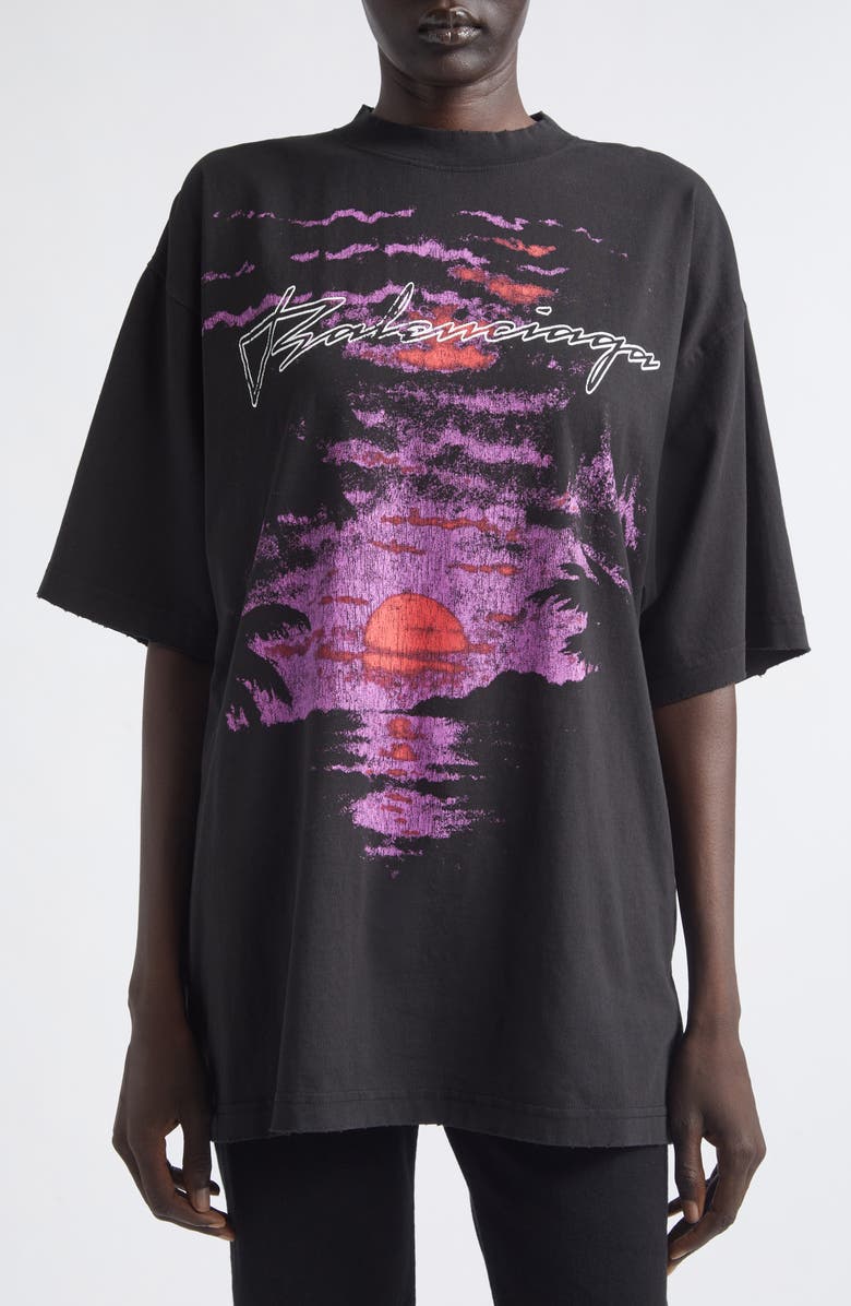 Balenciaga Dream Distressed Cotton Jersey Graphic T-Shirt, Alternate, color, 1000 Black