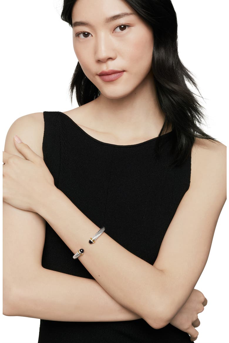 Classic Cable Bracelet in Sterling Silver with 14K Yellow Gold and Semiprecious Stones, 7mm, Alternate, color, BLACK ONYX