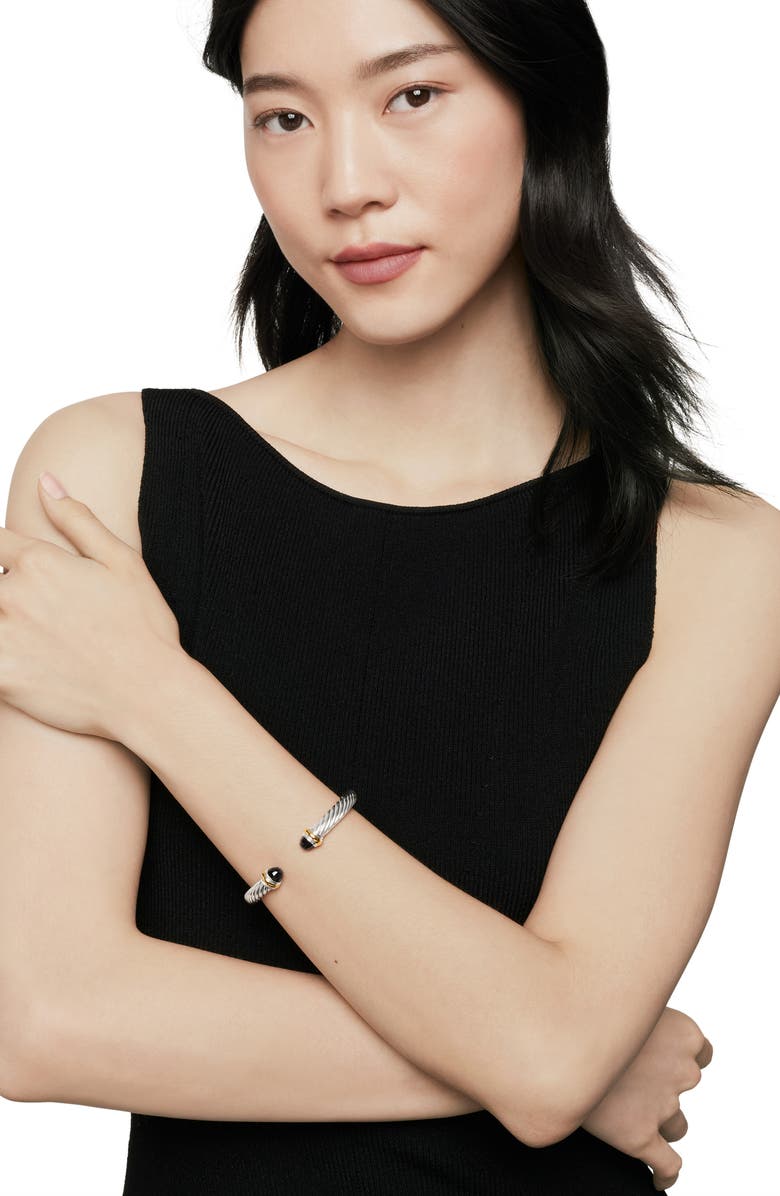 David Yurman Classic Cable Bracelet in Sterling Silver with 14K Yellow Gold and Semiprecious Stones, 7mm, Alternate, color, Black Onyx