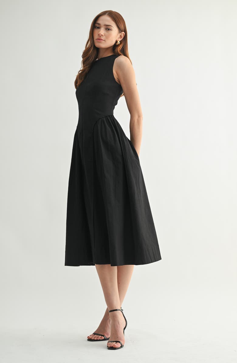 Front Zip Sleeveless Fit & Flare Midi Dress