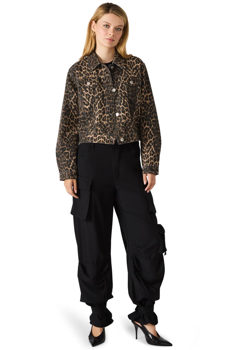 Steve Madden Leopard Print Crop Denim Jacket, Alternate, color, Cheeta Print