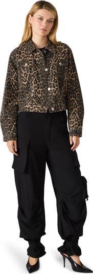 Leopard Print Crop Denim Jacket