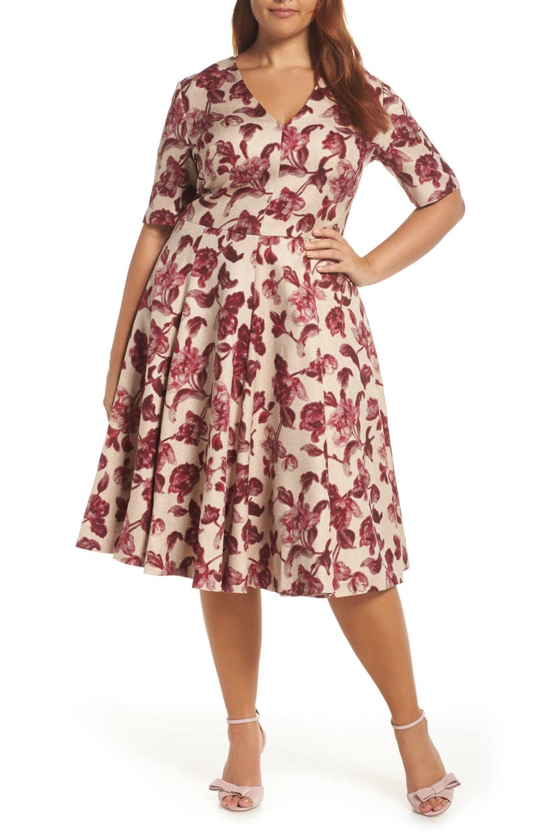 Gal Meets Glam Collection Edith Floral Print A-Line Dress, Alternate, color,