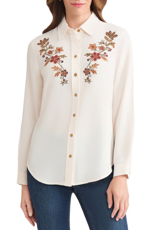 Jones New York Embroidered Yoke Button-up Shirt In White