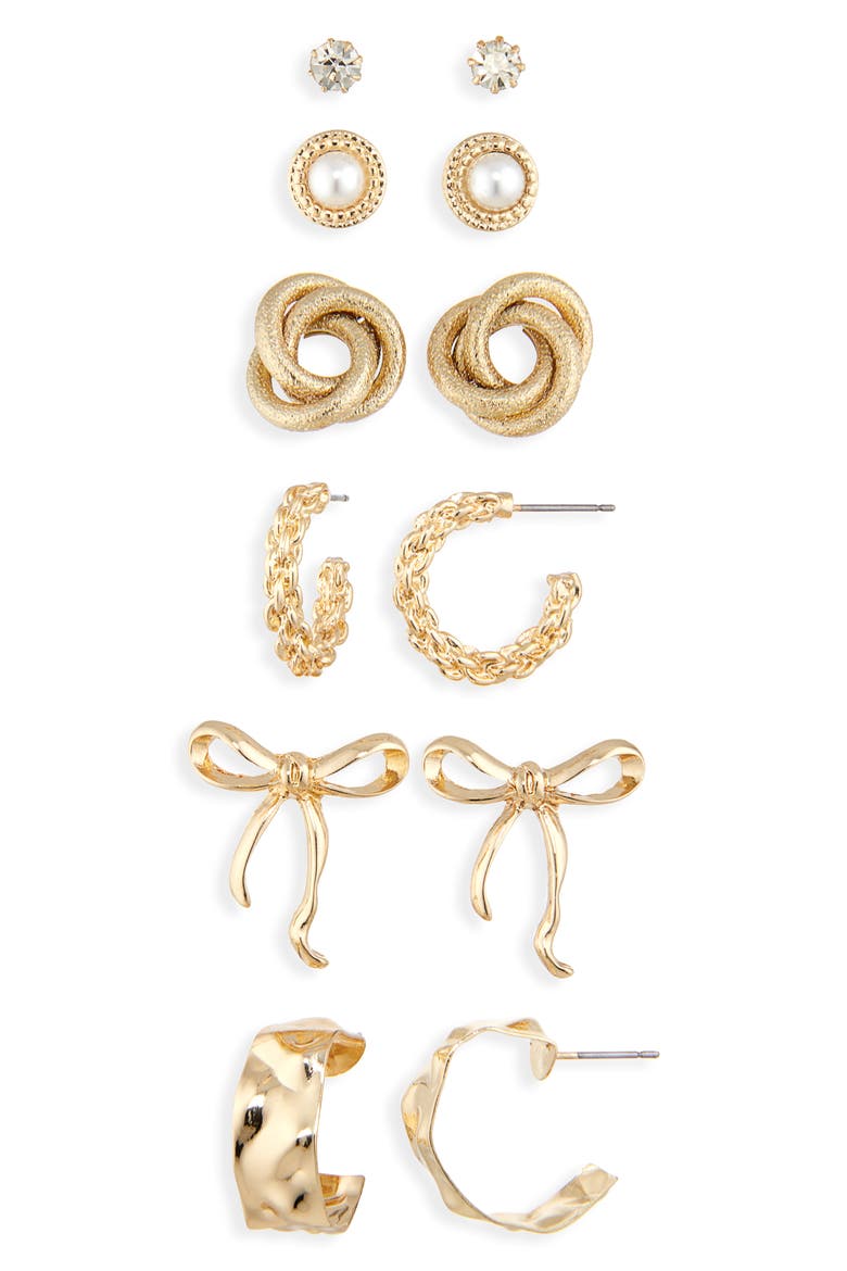 Set of 6 Assorted Stud & Hoop Earrings, Main, color, GOLD