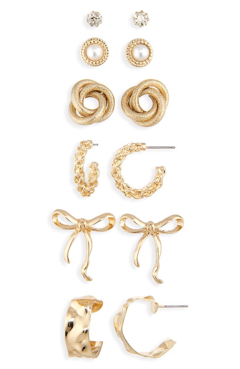 Tasha Set of 6 Assorted Stud & Hoop Earrings, Main, color, Gold