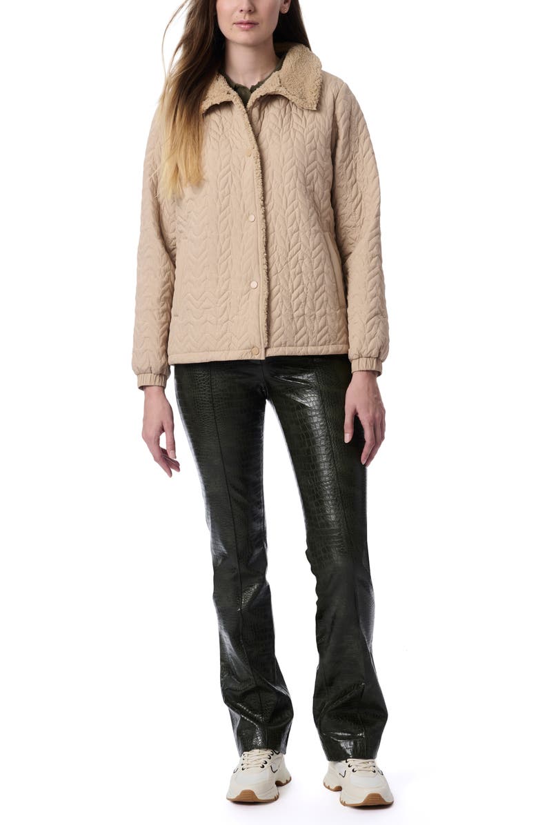 Bernardo Quilted Jacket with Faux Shearling Collar, Alternate, color, Light Beige