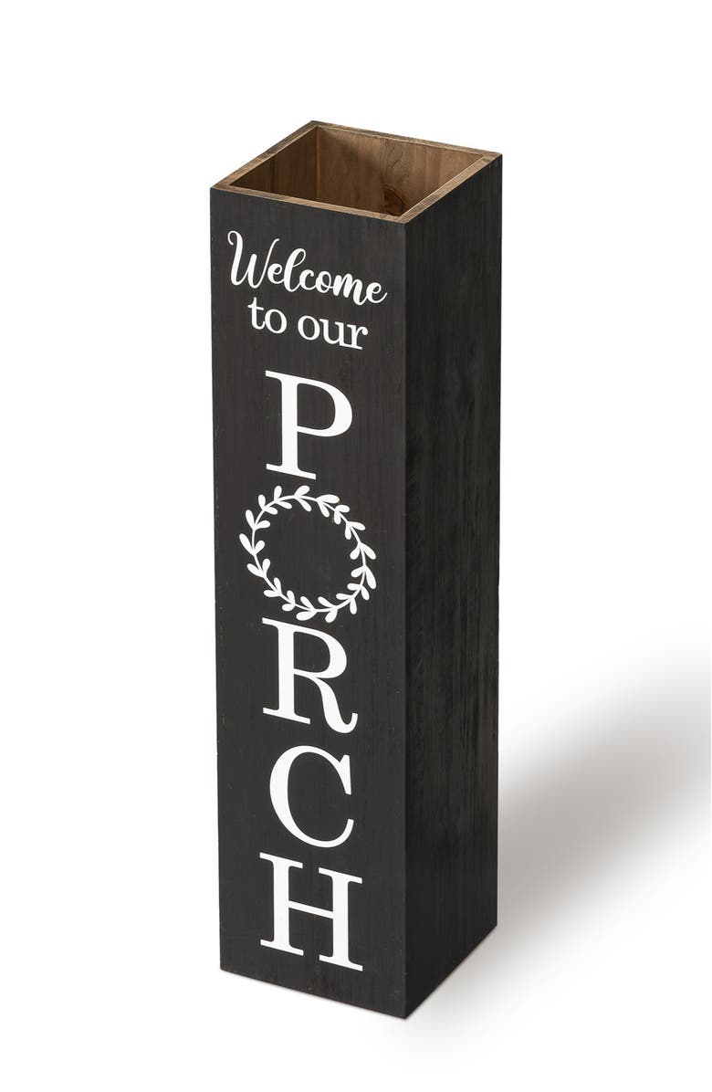 Glitzhome Double Sided Solid Wood Boxed "WELCOME PORCH" Porch Sign, Alternate, color, Black