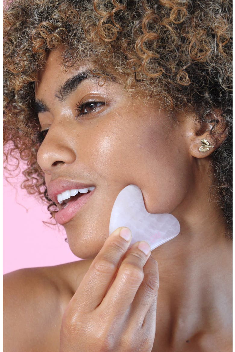 Rose Quartz Crystal Sculpty Heart Gua Sha Facial Tool, Alternate, color, NO COLOR