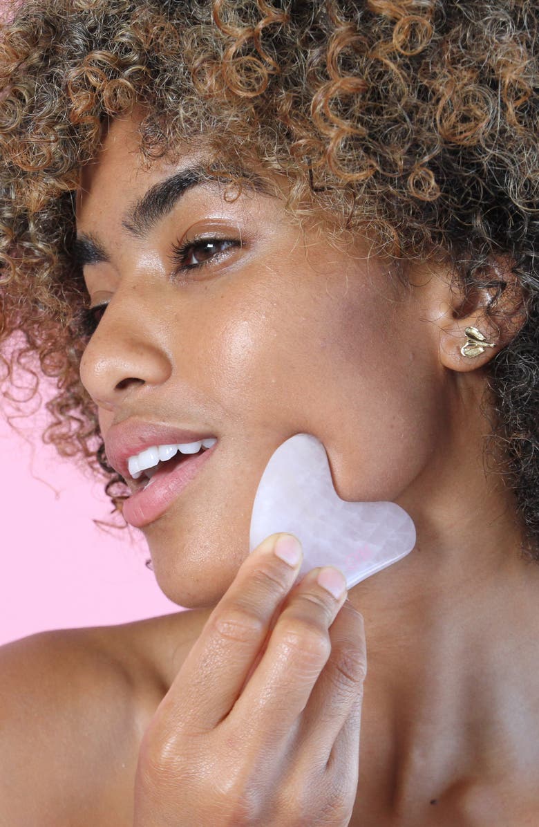 Skin Gym Rose Quartz Crystal Sculpty Heart Gua Sha Facial Tool, Alternate, color,