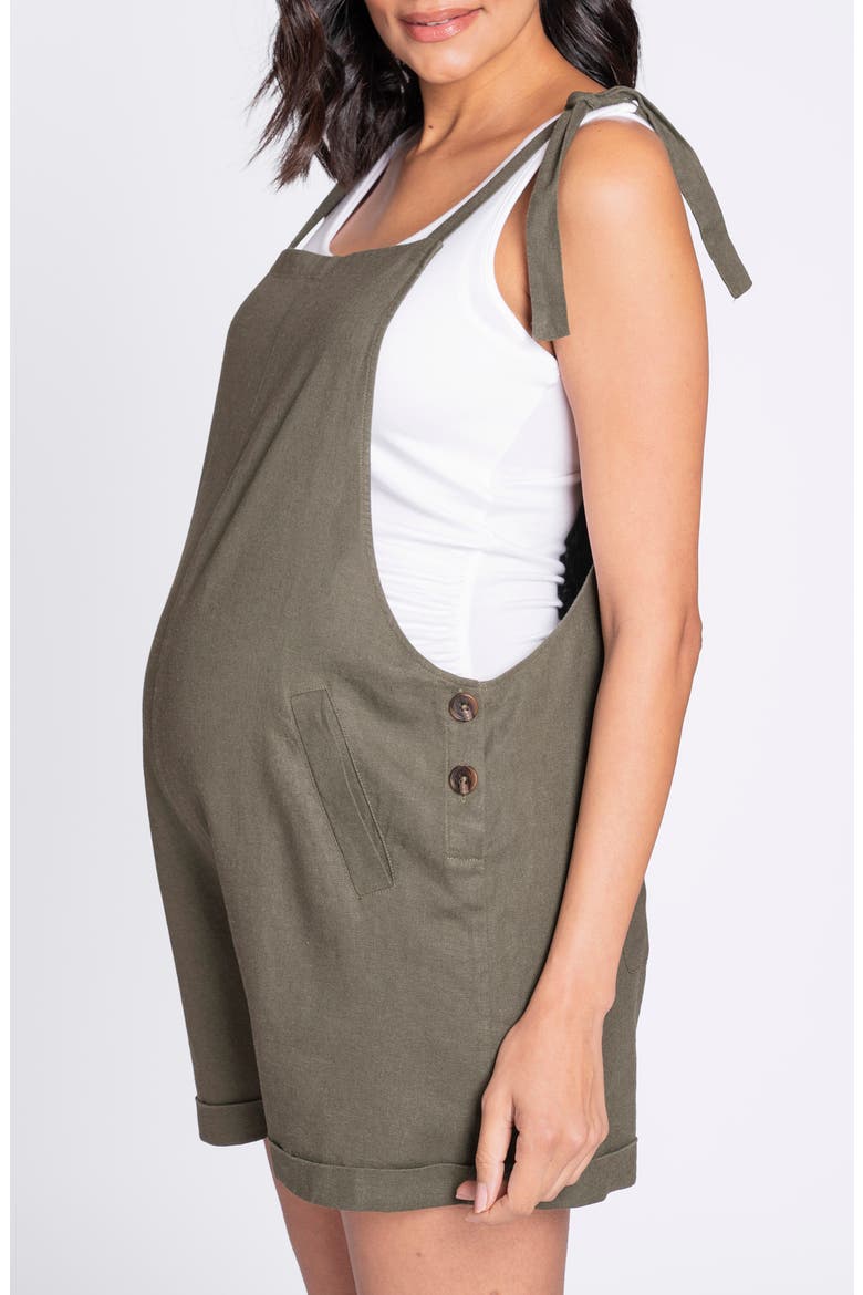 Linen Blend Maternity Shortalls, Alternate, color, KHAKI