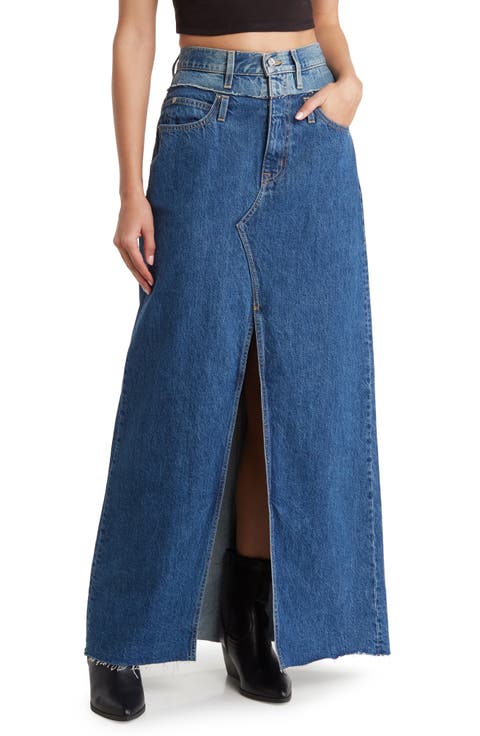 Re-Work Dallas Double High Waist Organic Cotton Denim Maxi Skirt