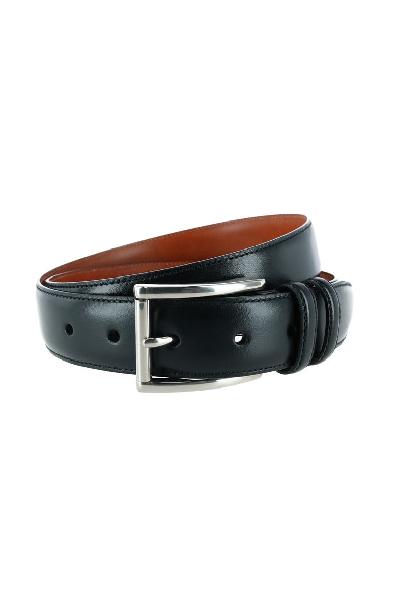 Trafalgar Lorenzo 32mm Dropped Edge Leather Dress Belt, Main, color, Black