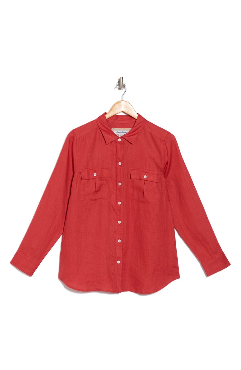 Tommy Bahama Coastalina Utility Linen Button-Up Shirt, Alternate, color, Red Havana