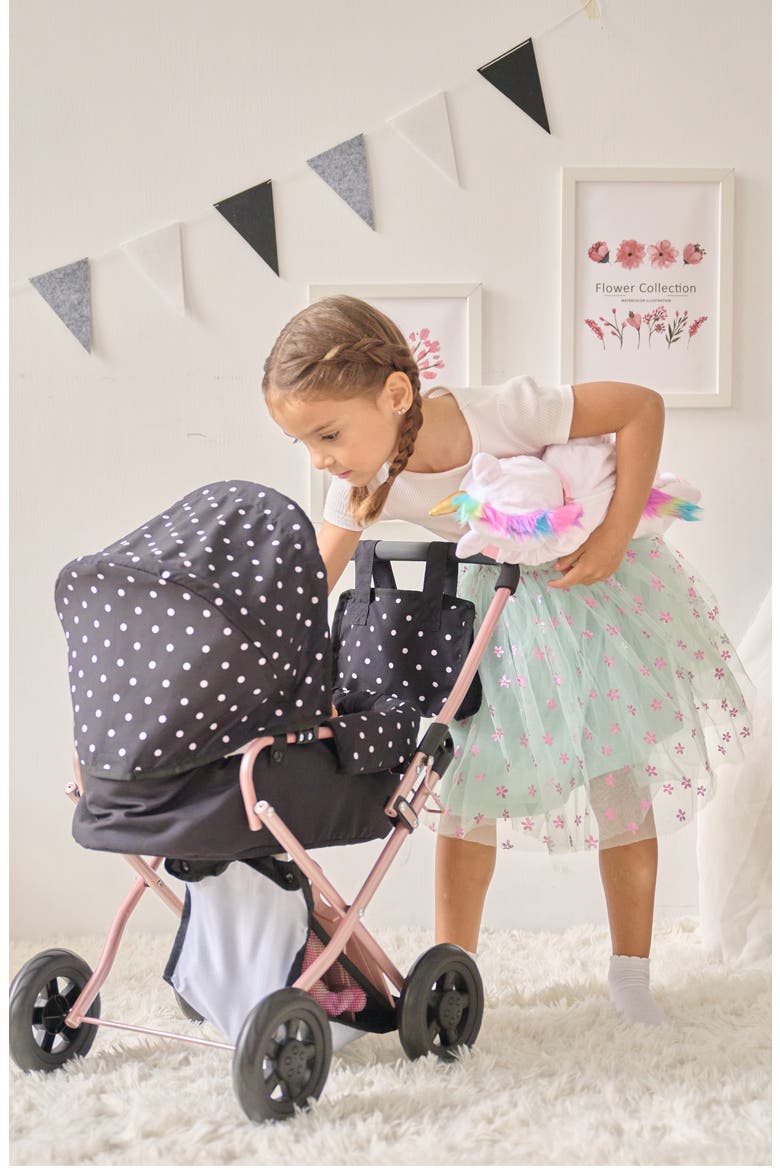 Olivia's Little World Polka Dot Convertible Baby Doll Stroller, Alternate, color, BLACK