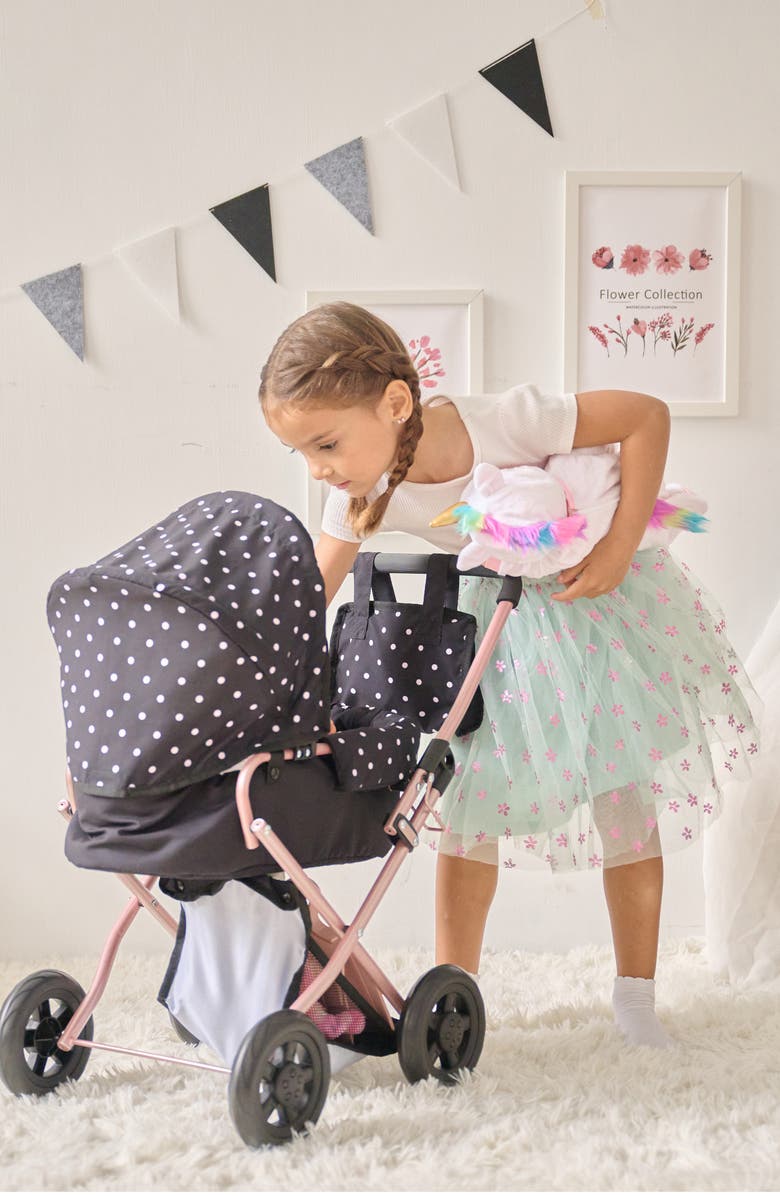 Teamson Kids Olivia's Little World Polka Dot Convertible Baby Doll Stroller, Alternate, color, Black
