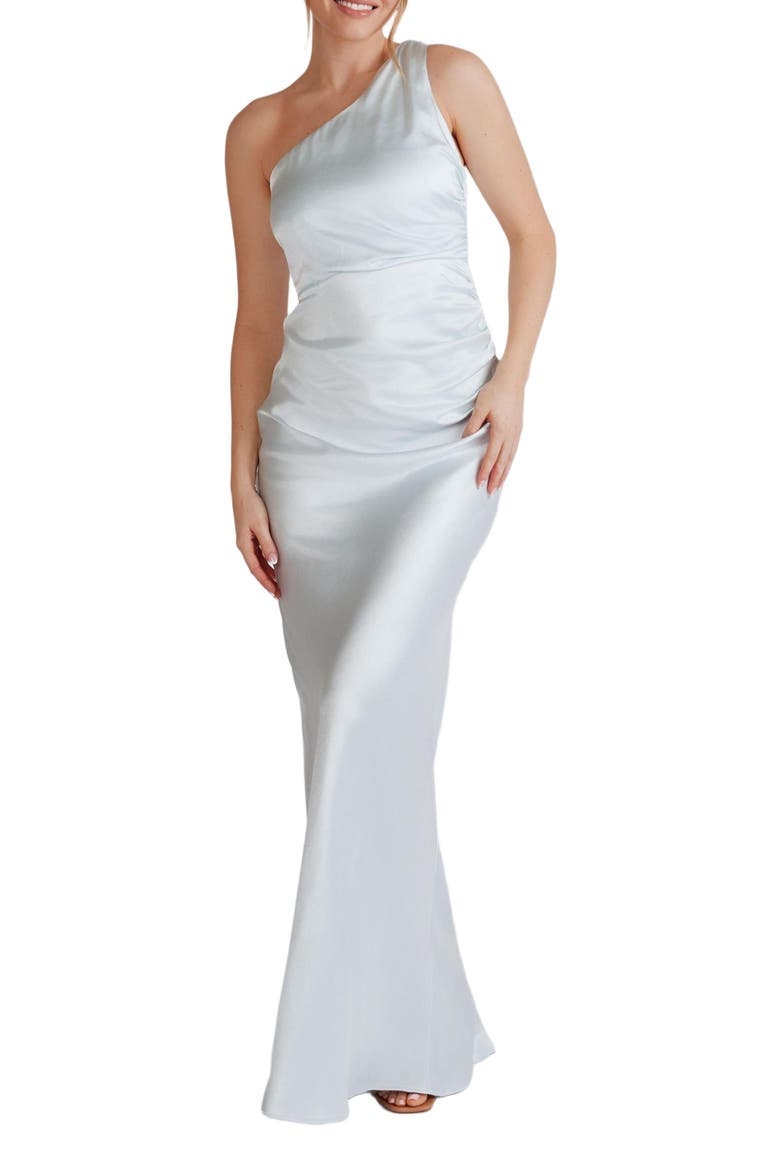 One Shoulder Satin Bridesmaid Dress, Alternate, color, Ice Blue