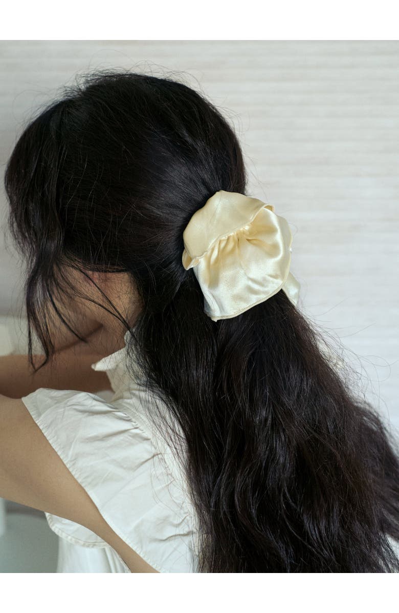 Lost Pattern "Maxi Flower" Double-Layer Oversized Silk Scrunchie, Alternate, color, Cream