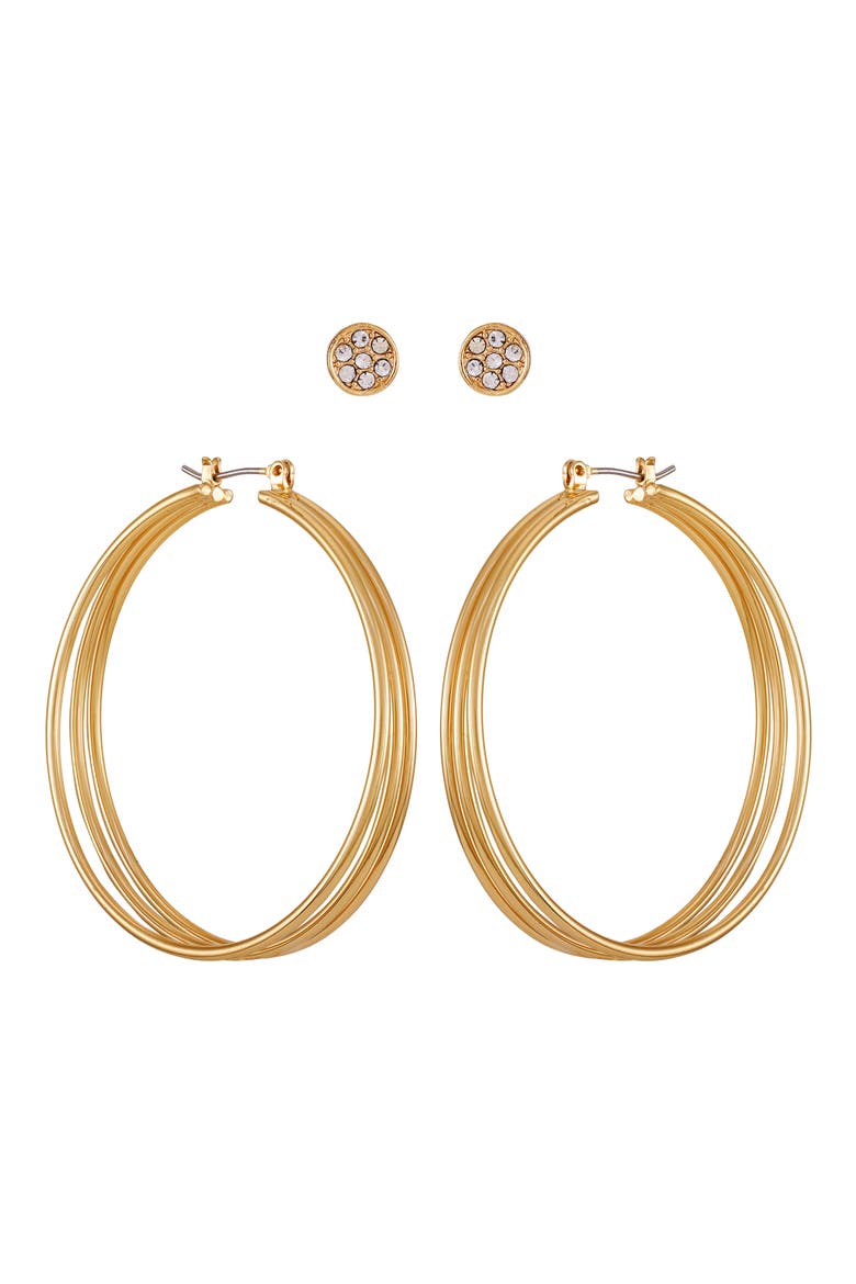 Set of 2 Earrings, Alternate, color, GOLD TONE