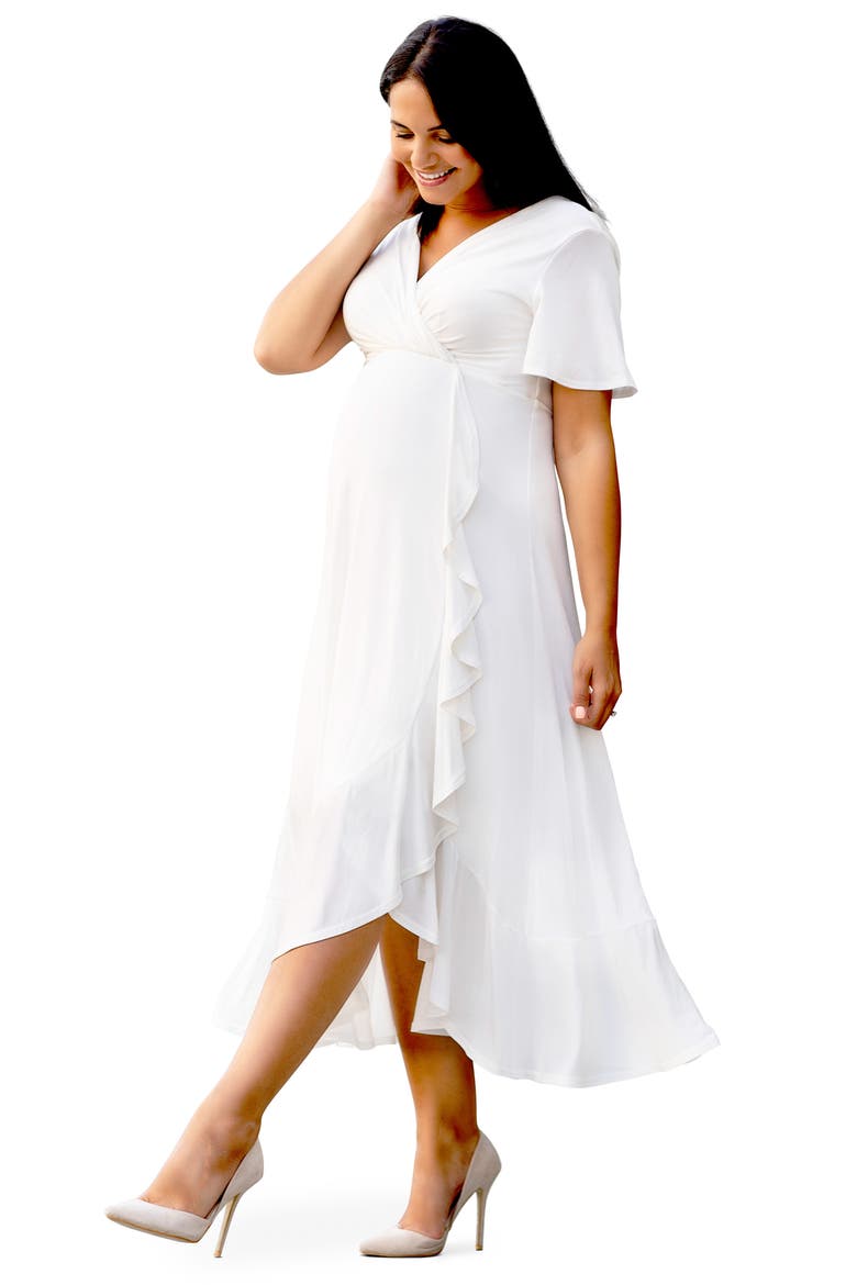 Waterfall Faux Wrap Midi Maternity Dress, Alternate, color, IVORY