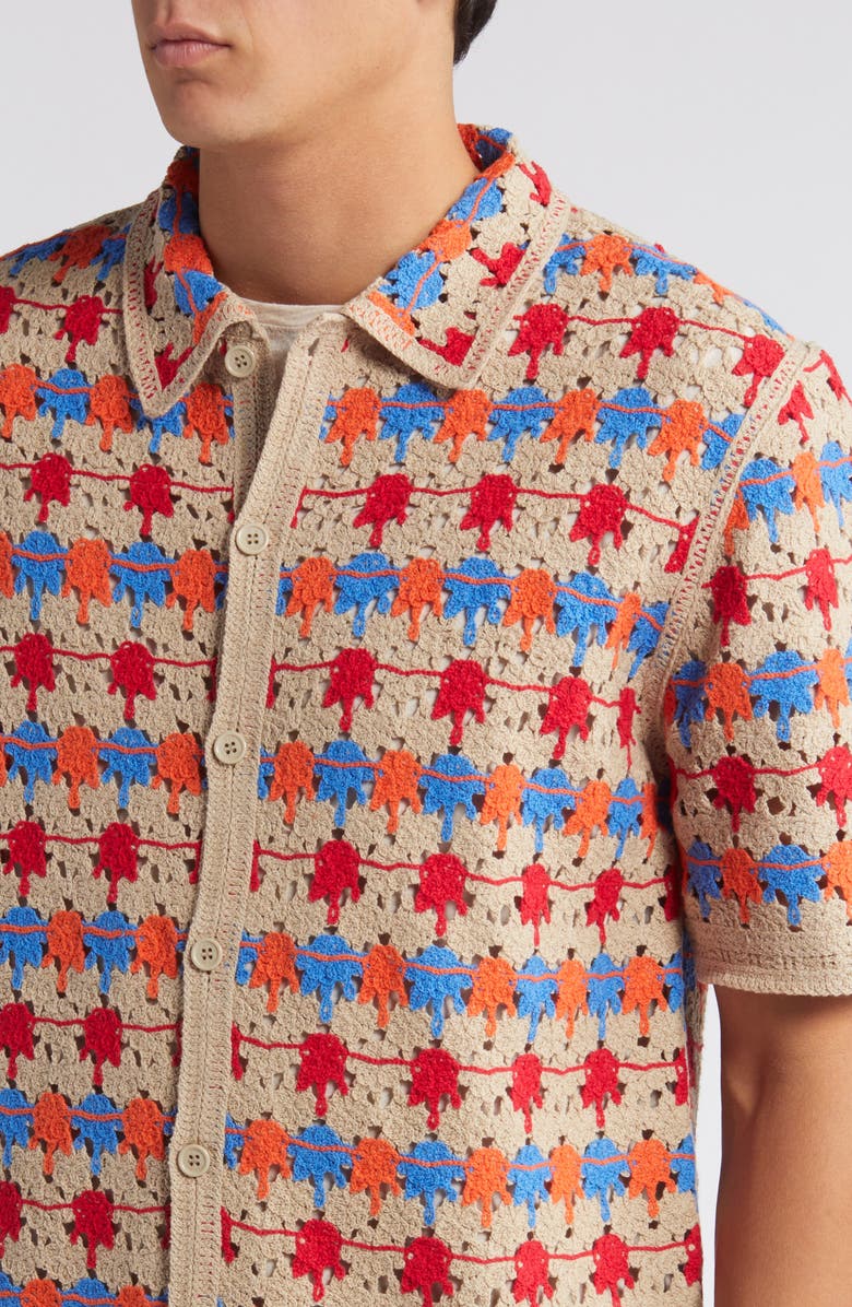 Wax London Porto Crochet Short Sleeve Button-Up Shirt, Alternate, color, 