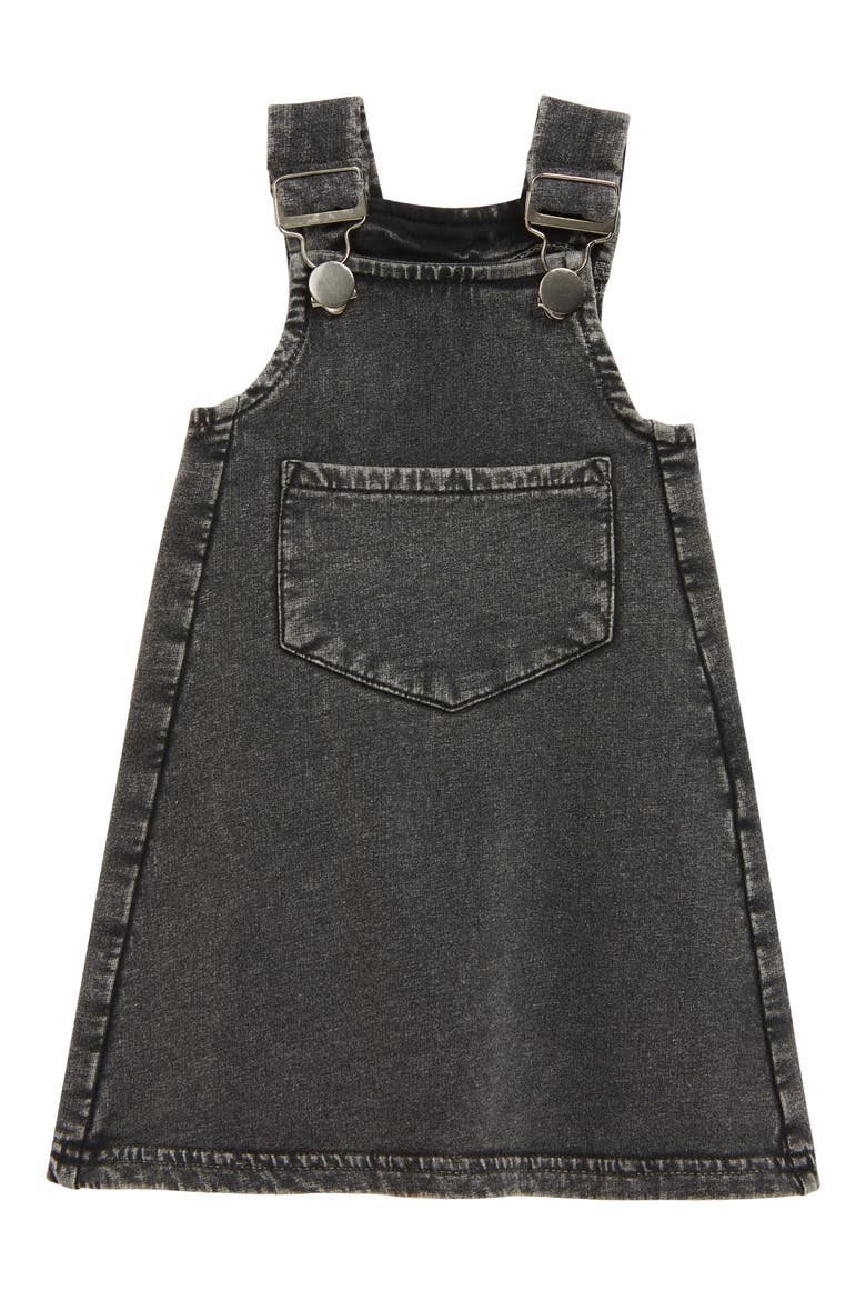 Buckle Faux Denim Organic Cotton Dress, Main, color, BLACK