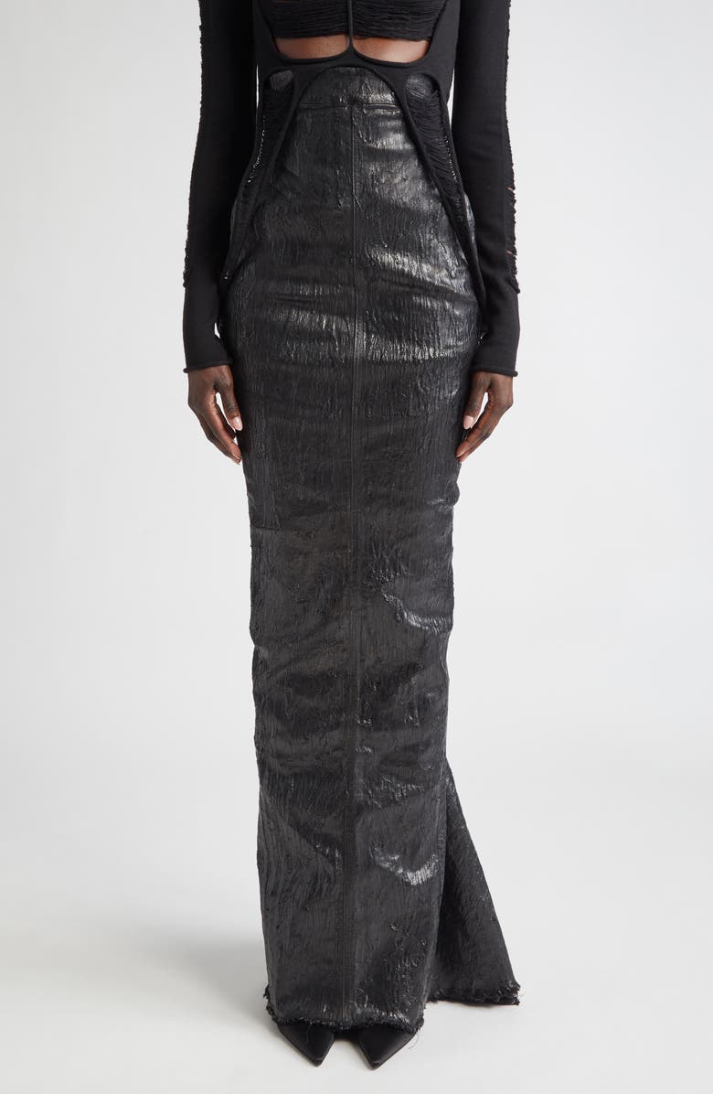 Rick Owens Gonna in Lido Coated Metallic Denim Skirt, Main, color, 