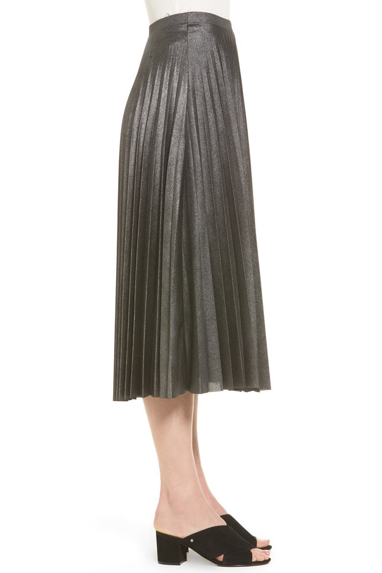 Metallic Pleat Midi Skirt, Alternate, color, GREY FOIL
