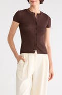 Calvin Klein Pointelle Short Sleeve Button Front Cardigan