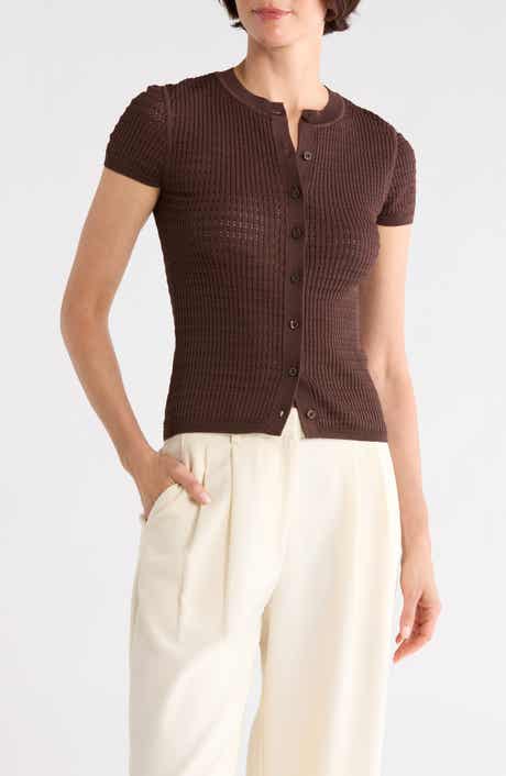Calvin Klein Pointelle Short Sleeve Button Front Cardigan