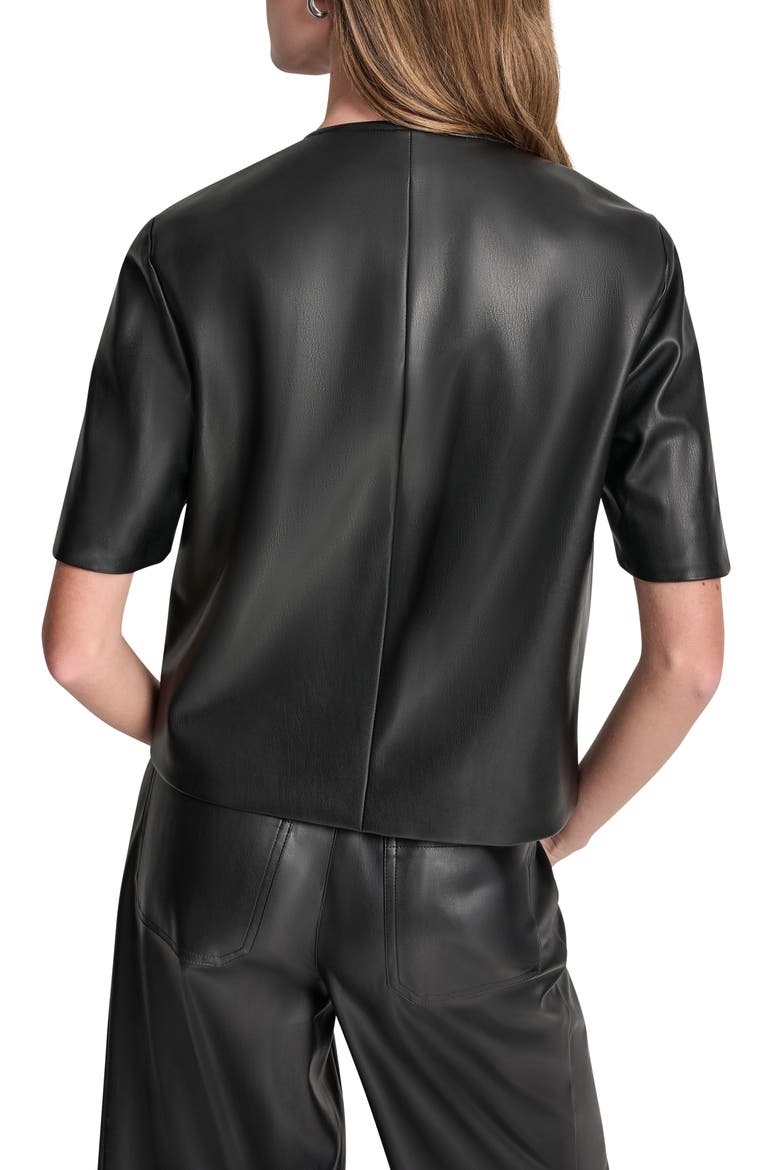 Short Sleeve Faux Leather Jacket, Alternate, color, BLACK/ SHINY SILVER