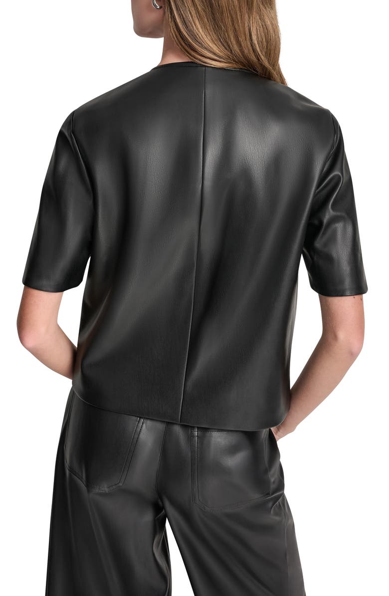 DKNY Jeans Short Sleeve Faux Leather Jacket, Alternate, color, Black/ Shiny Silver