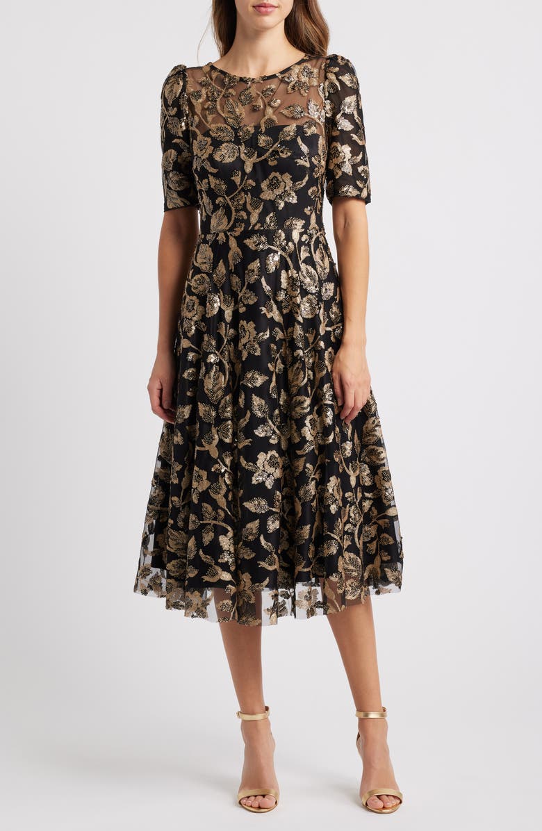 Eliza J Elbow Sleeve Midi Dress, Main, color,