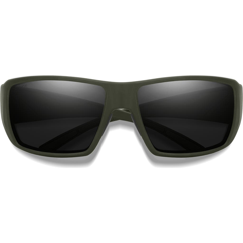 Smith Guides 62mm Chromapop™ Polarized Oversize Wraparound Sunglasses In Matte Moss/chromapop Black