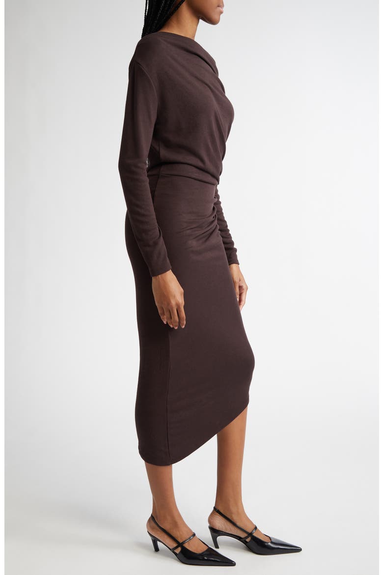 Fleur One-Shoulder Long Sleeve Asymmetric Dress, Alternate, color, BROWN